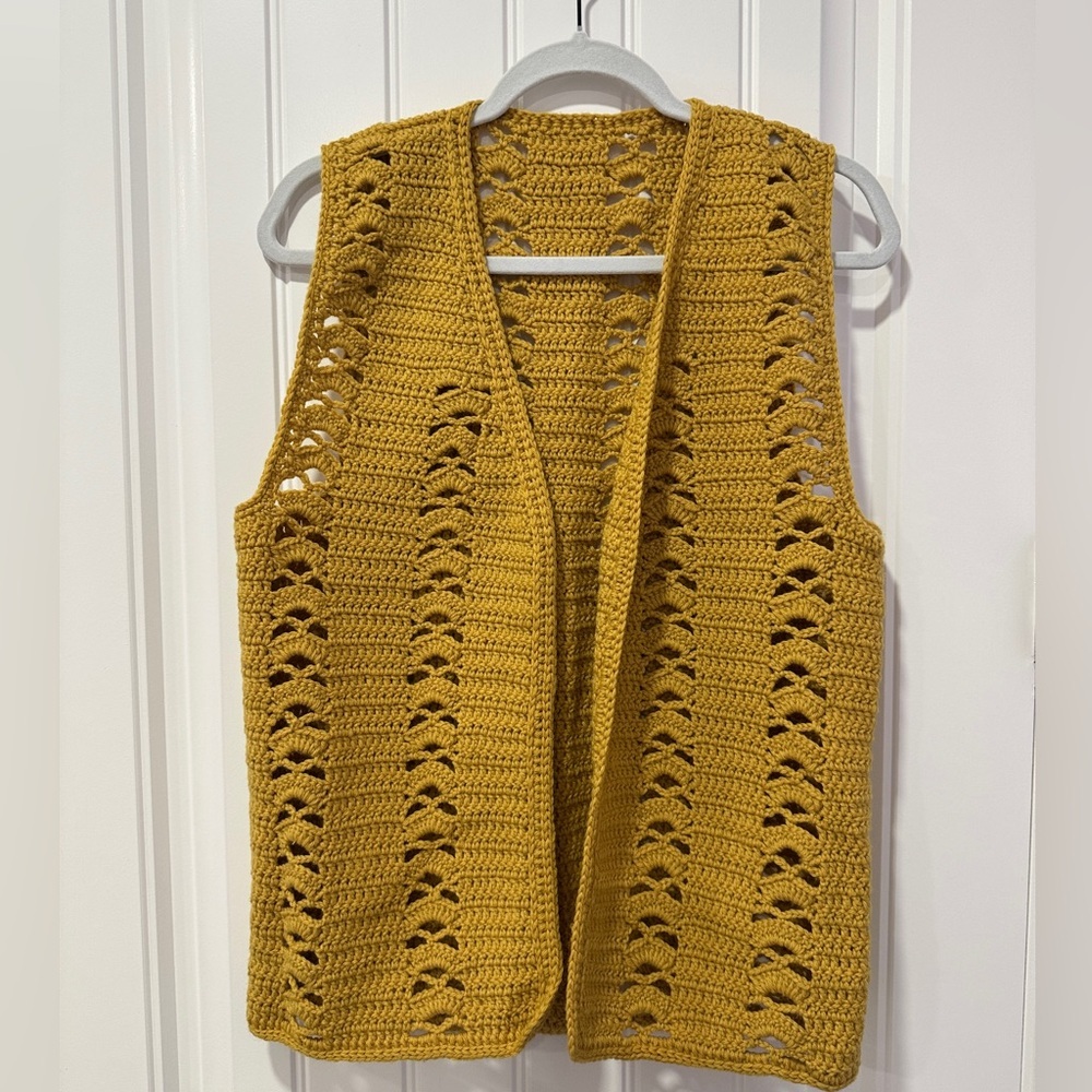 Mustard hand knit crochet Vest